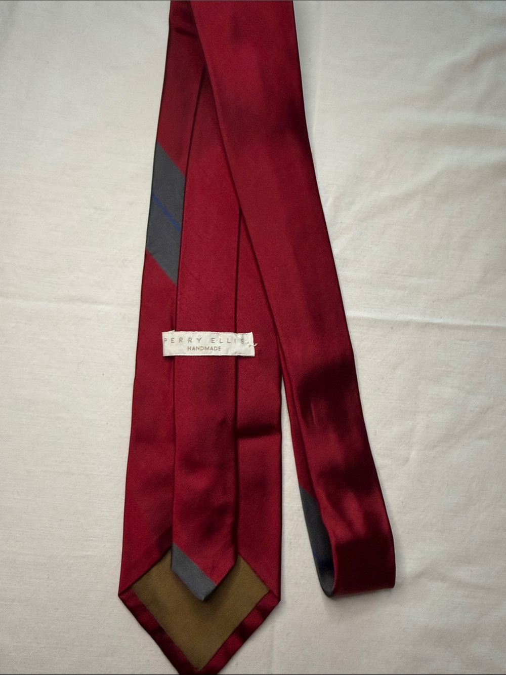 Perry Ellis Burgundy Silk Tie with Gray and Olive Accents